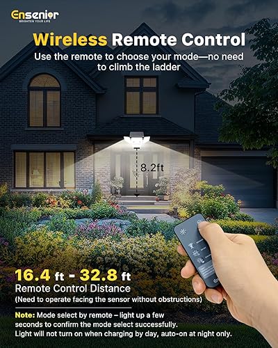 Miniatura 6 de Ensenior Luces solares para exteriores, sensor de movimiento, luz exterior con control remoto, IP65, impermeable, 279 LED, 4 cabezales, luz de