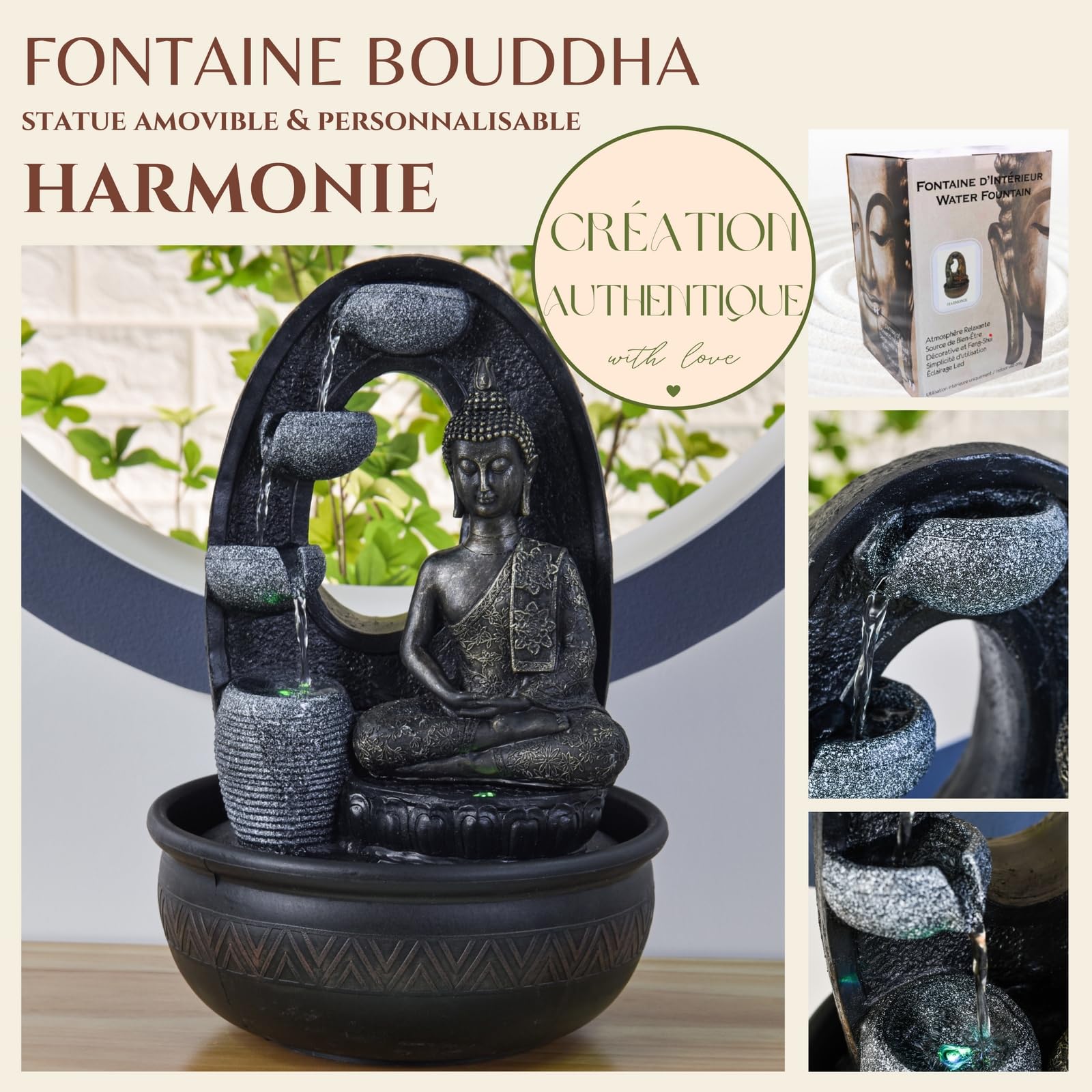 Zen'Light Harmonie fontanna z żywicy poliestrowej, czarna, 26 x 16 x 40 cm