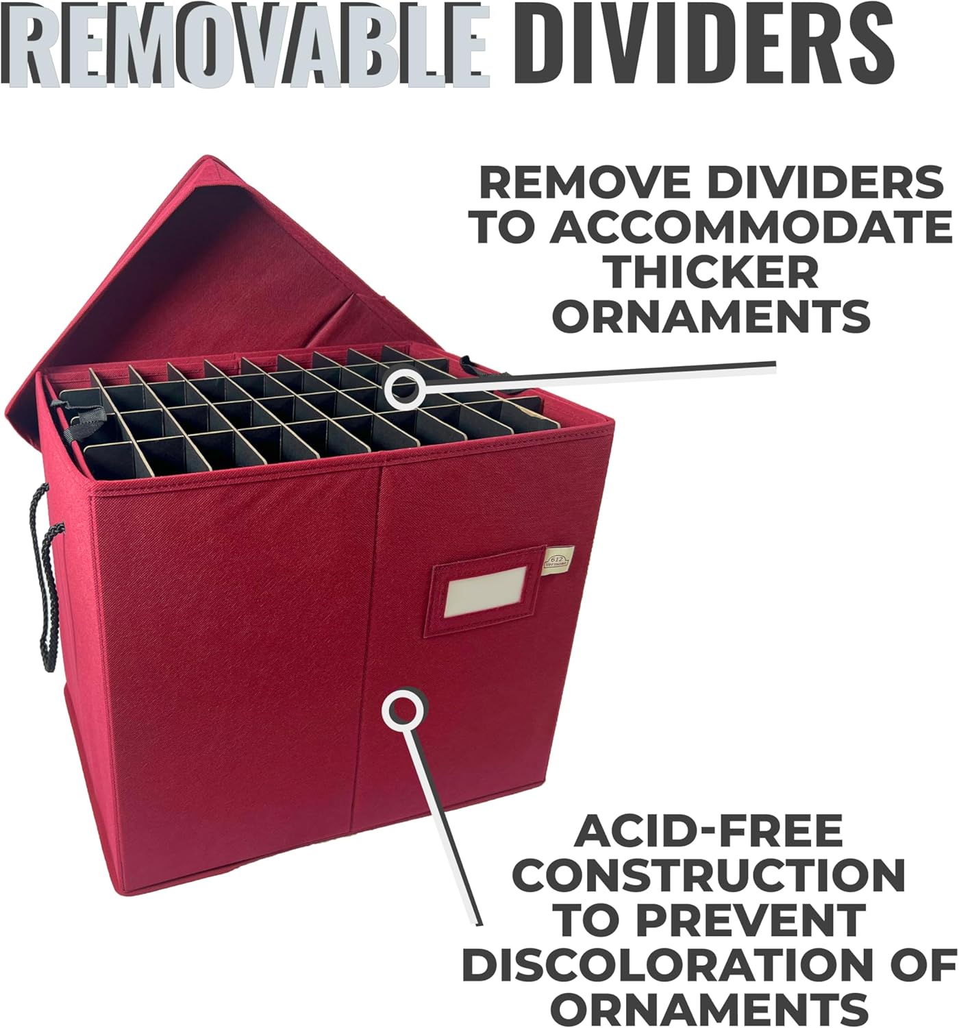 612 Vermont Slim Ornament Storage Box with Adjustable Acid-Free Dividers, Holds 120 Ornaments (SB-40061-VT) - Image 4