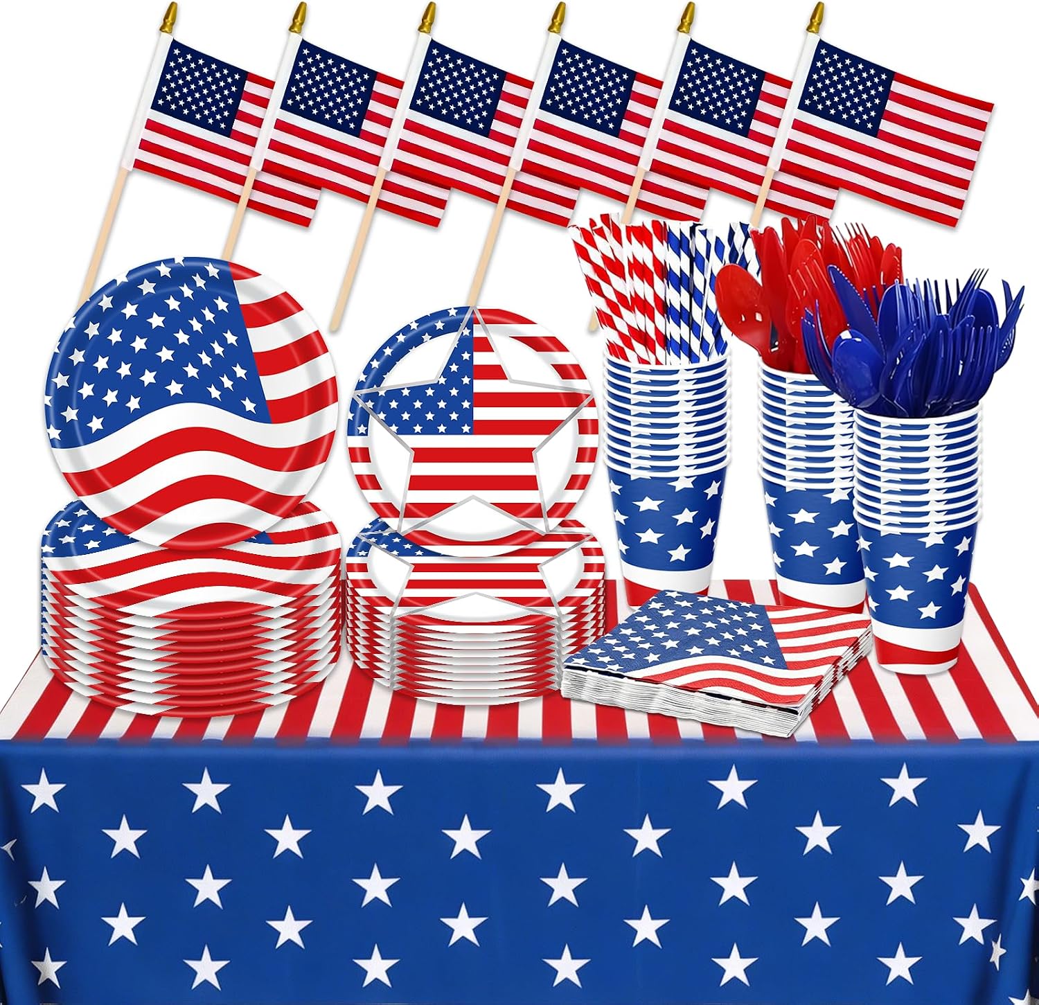 160 Pcs 4th of July Party Supplies for 20 Guests, 250 Anniversary Decorations with Plates, Cups, Napkins, Knives, Forks, Spoons, Patriotic Party Supplies for Independence Day