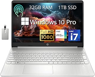2022 HP 15.6" FHD IPS Touchscreen Laptop, Intel Core i7-1165G7, 32GB RAM, 1TB PCIe SSD, HD Camera, Iris Xe Graphics, HD Audio with Stereo Speakers, Win 10 Pro, Silver, 32GB Snowbell USB Card