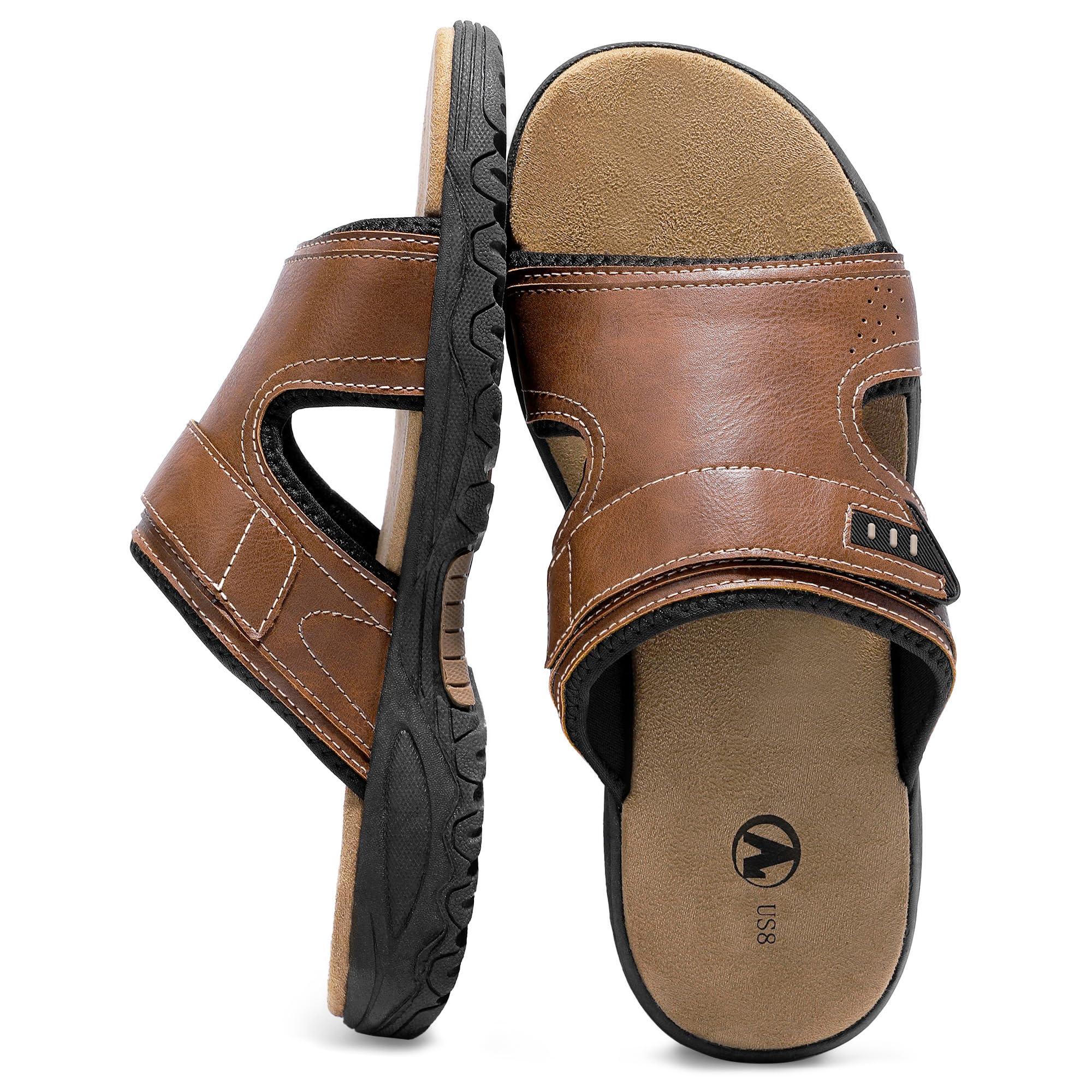 MIXIN Mens Slide Sandals Casual Slip On Beach Sandals with Adjustable Strap for Summer