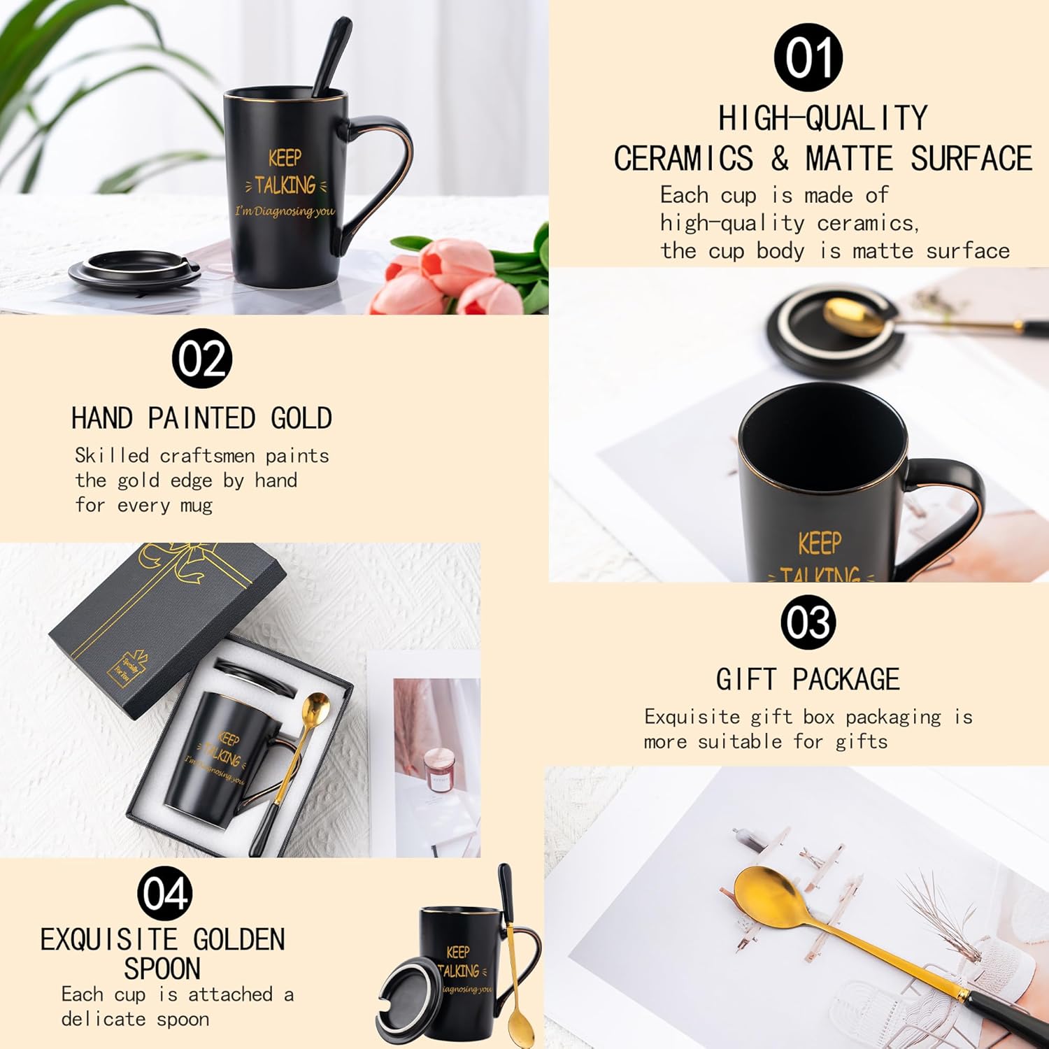 Psychology Gifts, Keep Talking I'm Diagnosing You Mug, Social Worker Gift Mental Health for Women Men, Psychologists Psychiatrists Gifts, 14 Oz Black with Gift Box Lid and Spoon - Image 5
