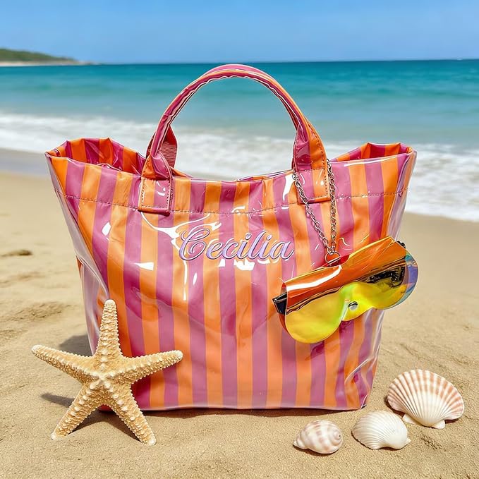 Bolso tote personalizado impermeable rayado para mujer miniatura 3