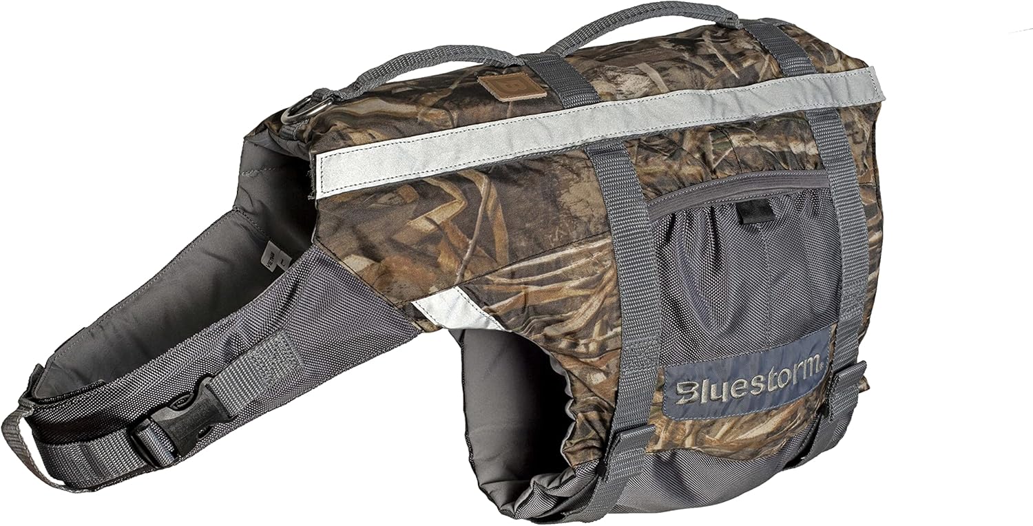 BLUESTORM Advanced Dog Vest with Reflective Stripes/Adjustable Neck Strap | Large | Max5 Camo