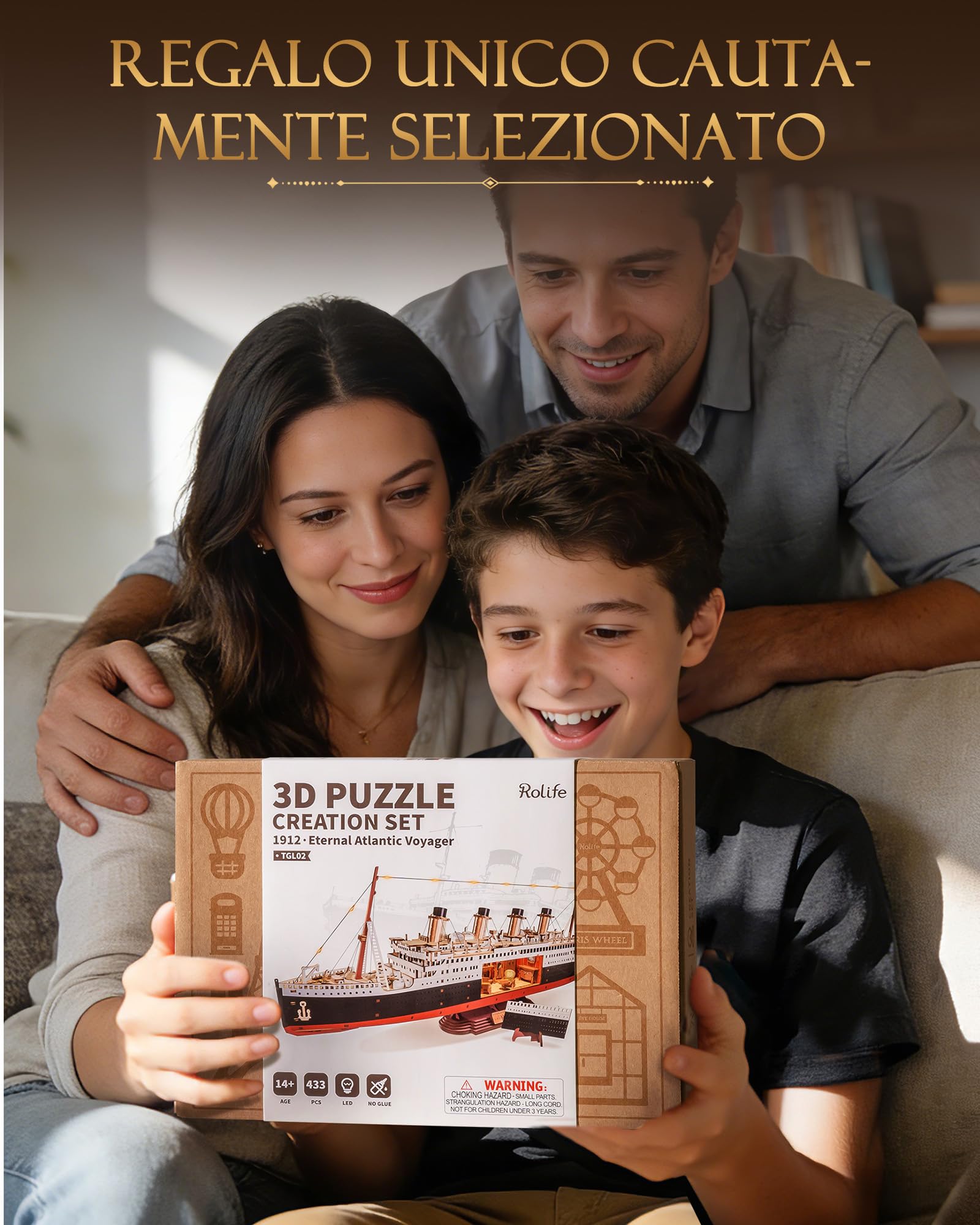 Rolife Puzzle 3D in Legno Modello di Nave Titanic - Kit di Costruzione a Incastro da 433 Pezzi, Decorazione per la Casa da Collezione, Artigiani e Appassionati di Storia