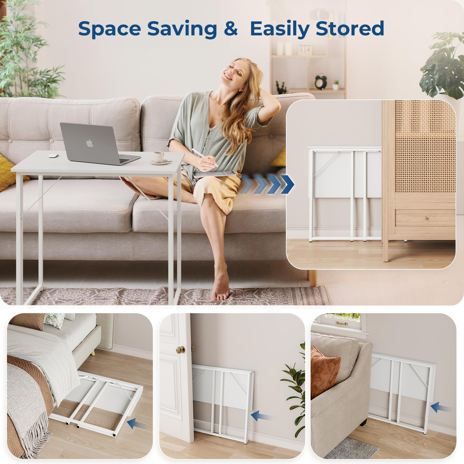 Dripex Klapptisch 80x46 cm Klappschreibtisch Faltbar Tisch | Kleiner Schreibtisch klappbar Computertisch Platzsparender Tisch für Homeoffice Arbeitszimmer PC, Weiß