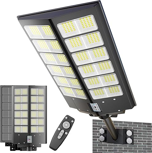 Miniatura 10 de Paquete de 3 luces solares de calle de 4800 W, 240000 lm, IP67, impermeables, del atardecer al amanecer, luces solares de calle al aire libre, con