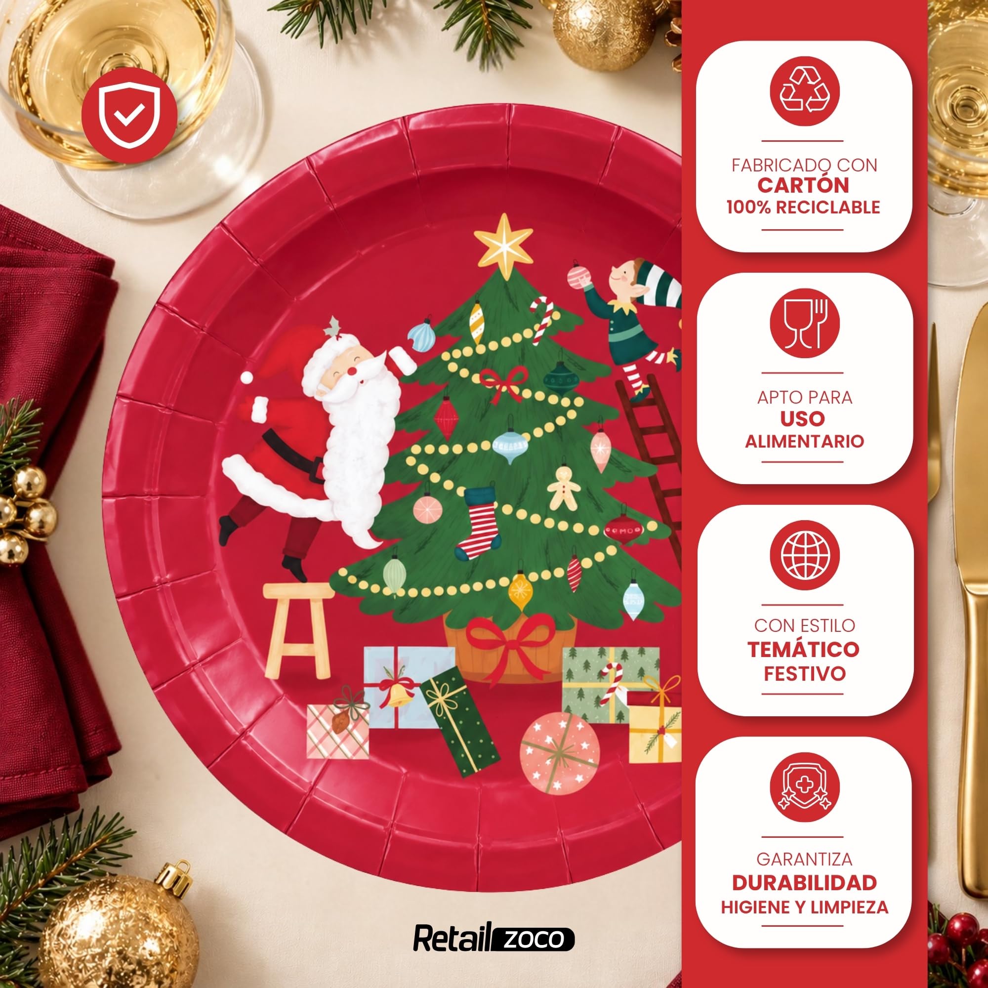 Platos de cartón, Platos Desechables cartón, Diseño Papa Noel, 6 Unidades - imagen 3