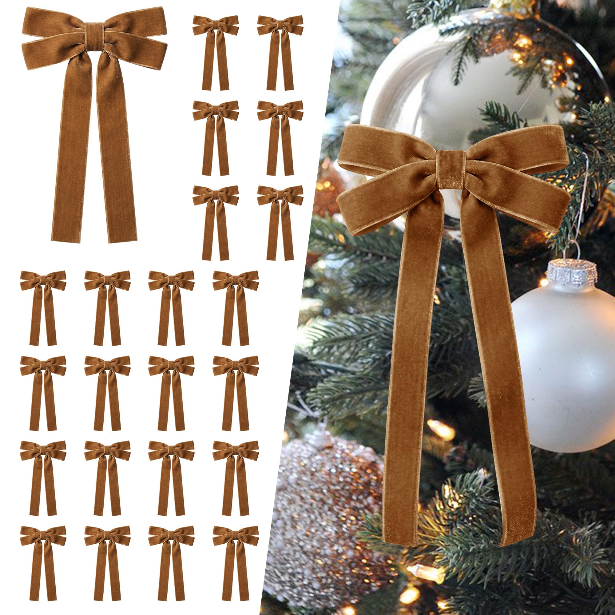 SIMISI RIBBON 24Pcs Christmas Velvet Ribbon Bows Decorations for Tree