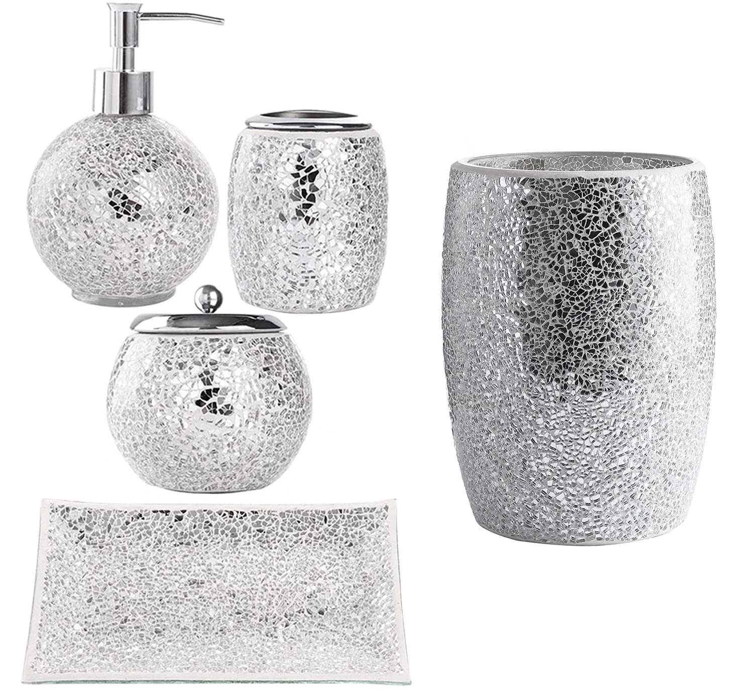 Amazon.com: WHOLE HOUSEWARES | Mosaic Glass Trash Can, 7.5" x 10 ...