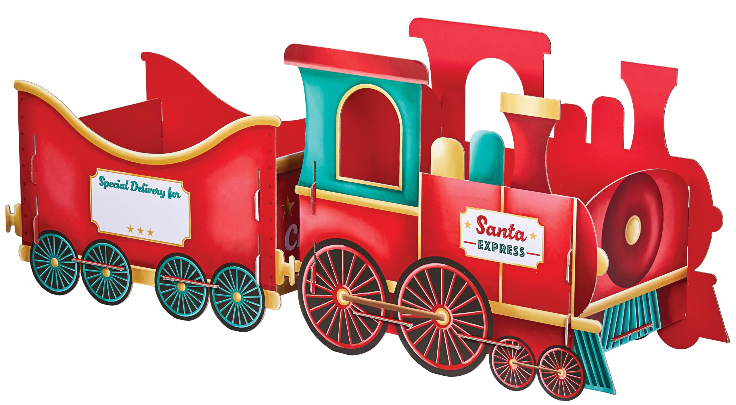 Design By Violet Santa Christmas Train Gift Holder – Festive Cardboard Toy Train for Presents & Treats – 1200GSM with 83 Alphabet Stickers – Magical Christmas Morning Decoration for Kids