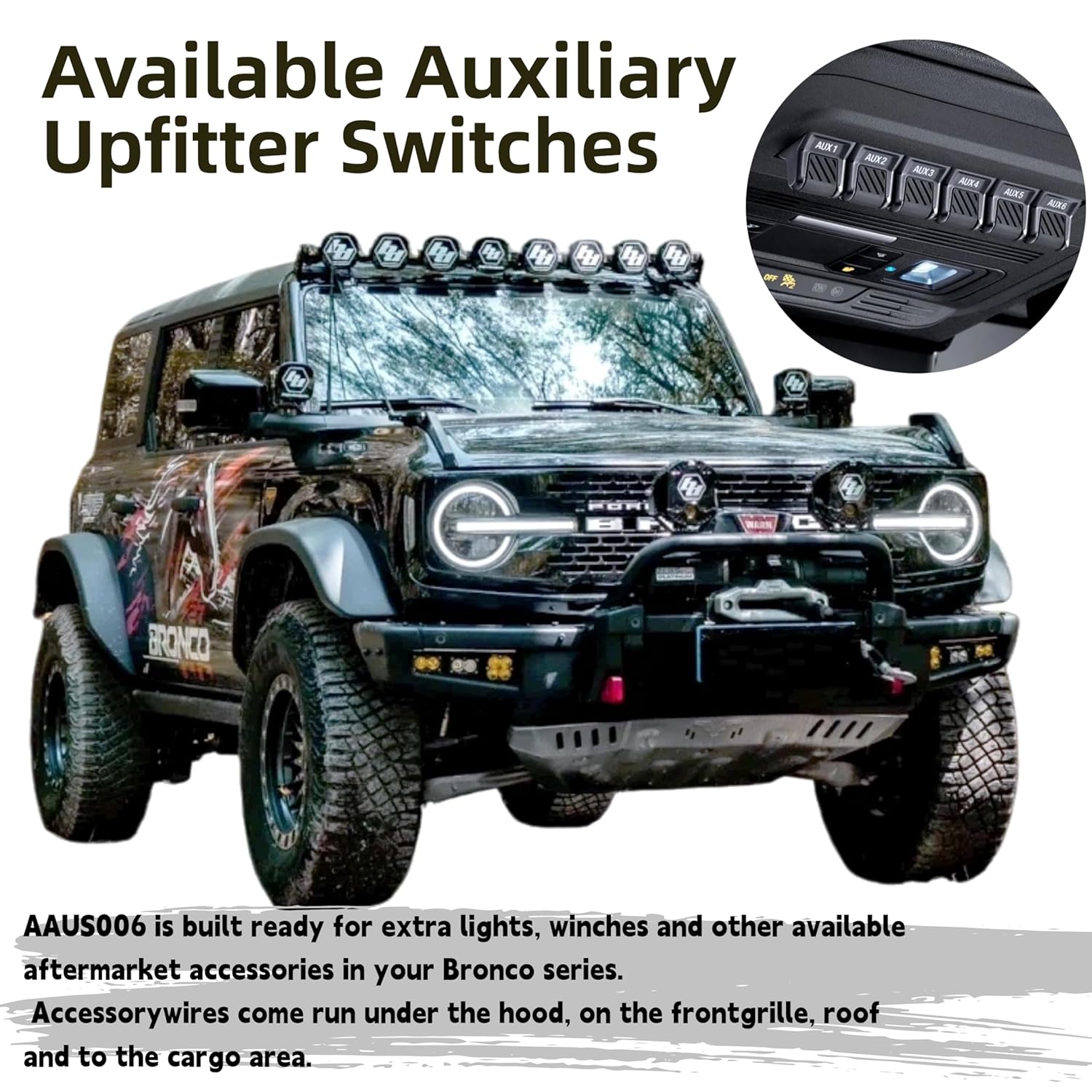 OEM Overhead Auxiliary Switch Panel for 2021-2025 Ford Bronco & F-150, 6-Gang Upfitter Switch Replacement for Overhead Sunglasses Holder, Factory-Style Control Panel