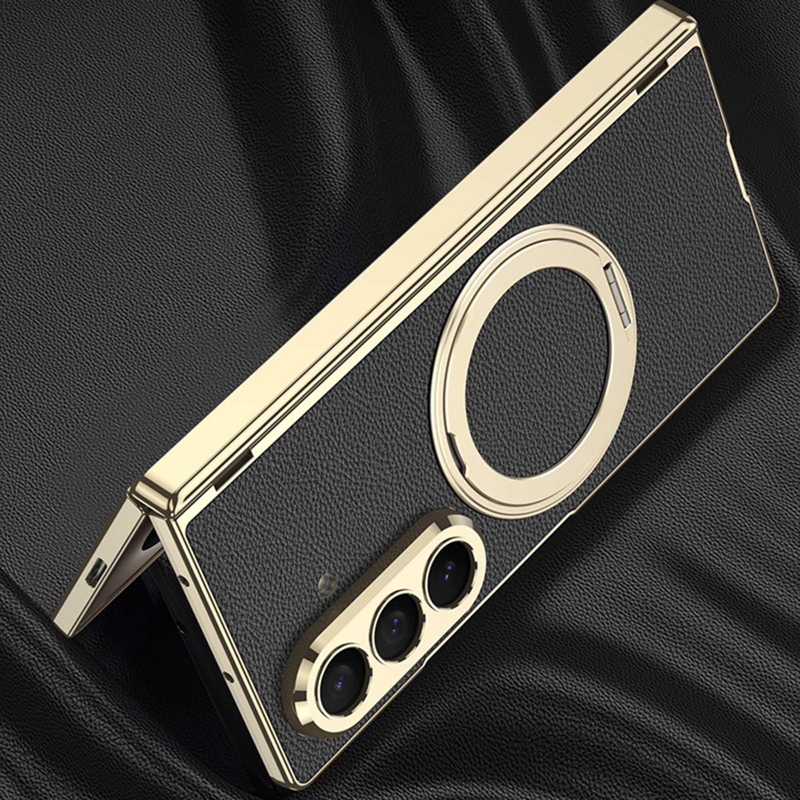 Pelle Custodia Per Samsung Galaxy Z Fold 8 Ultra, Proteggi Schermo Cover | Placcatura Anello Rotante Elegante Guscio Cerniera Resistente ai Graffi Caso