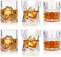 DeeCoo Premium Old Fashioned Whiskey Glasses Set of 6 - 10/11oz Scotch Bourbon Tumblers, Twisted Stud Diamond Designs