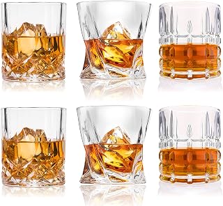 DeeCoo Premium Old Fashioned Whiskey Glasses Set of 6 - 10-11oz Lead-Free Crystal Clear Scotch Tumblers for Bourbon Rum