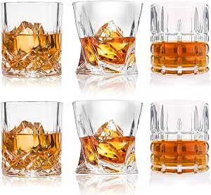 DeeCoo Whiskey Glasses-Premium 10, 11 OZ Scotch Glasses Set of 6 /Old Fashioned Whiskey Glasses/Style Glassware for Bourbon/Rum glasses/Bar Tumbler Whiskey Glasses(Mixed)