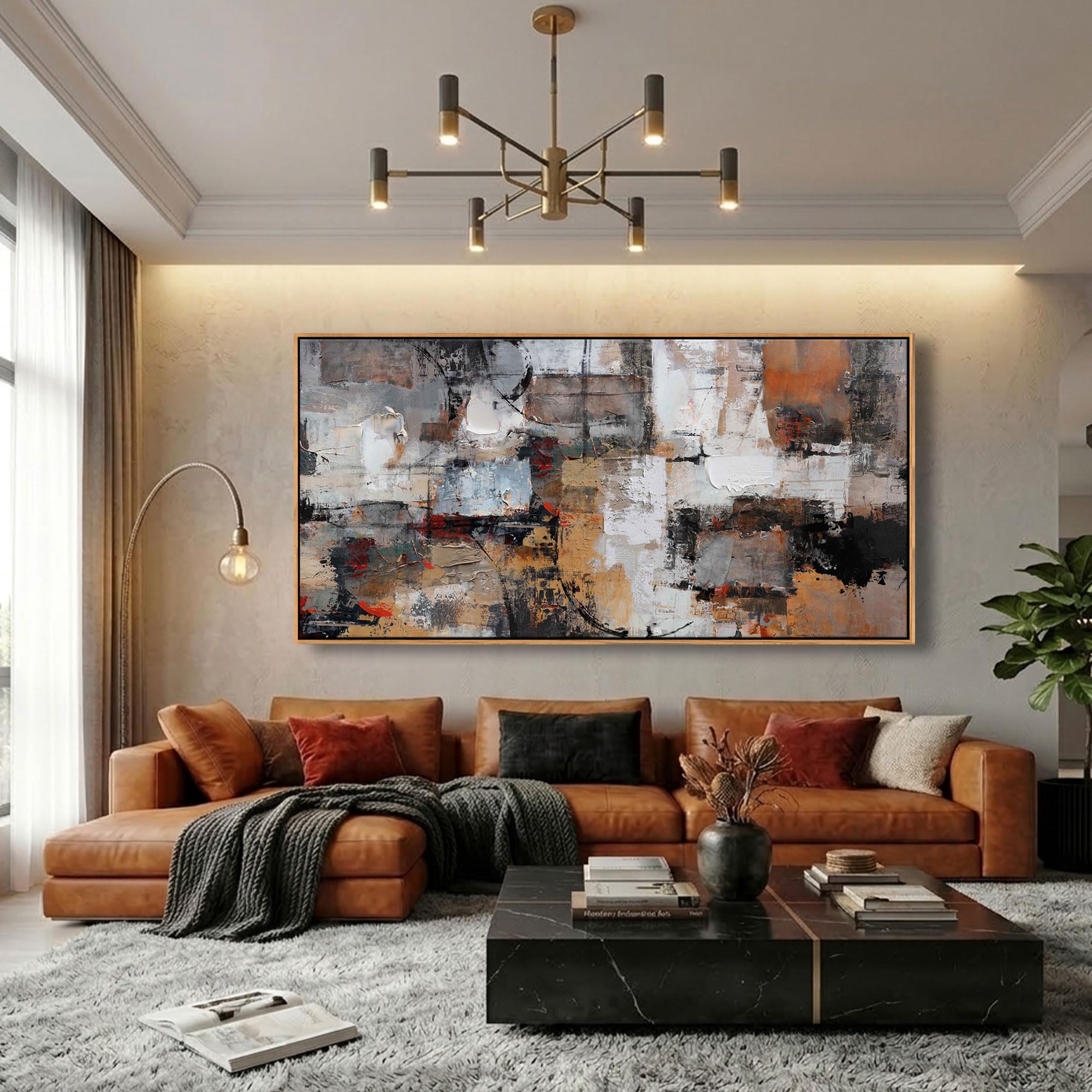 Photo 1 of Pogusmavi Abstract Canvas Wall Art - 29"x58", Brown