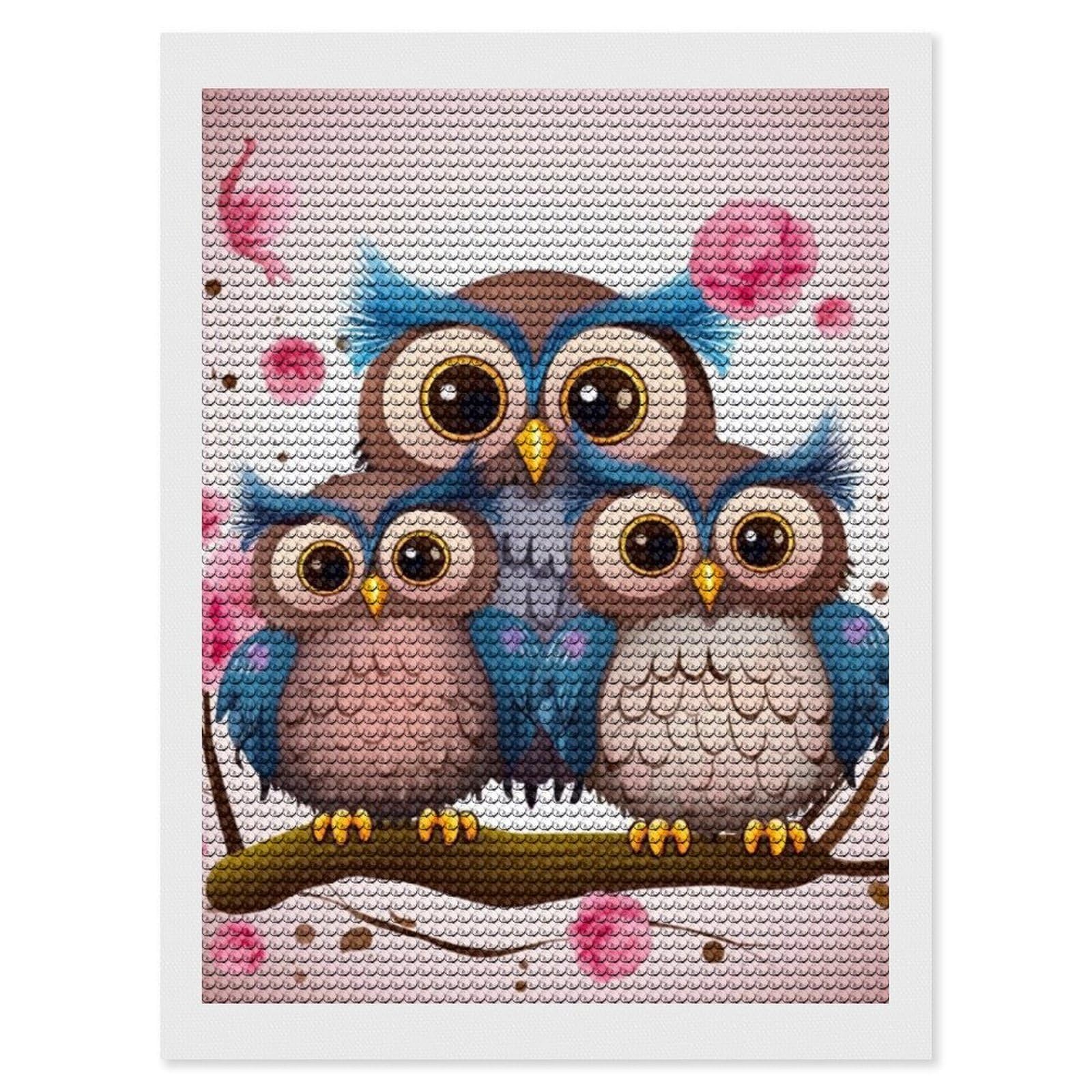 FodPand Diamond Art Kits for Adults, 5D Aurora Diamond Painting Kits for Beginners, Cute Owls DIY Full Drill Dots Gem Art Paint Crafts for Home Wall Decor 12"x16"