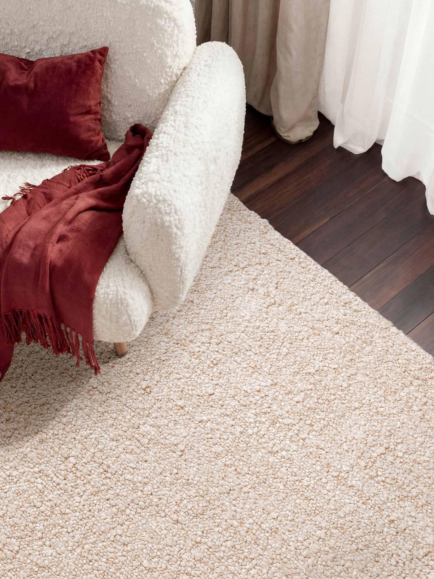 Ted Baker Tappeto a pelo corto, Portobello, morbido bouclé, tessuto a mano e morbido, look lana, soffice per soggiorno, camera da letto, sala da pranzo, crema, beige, 160 x 230 cm