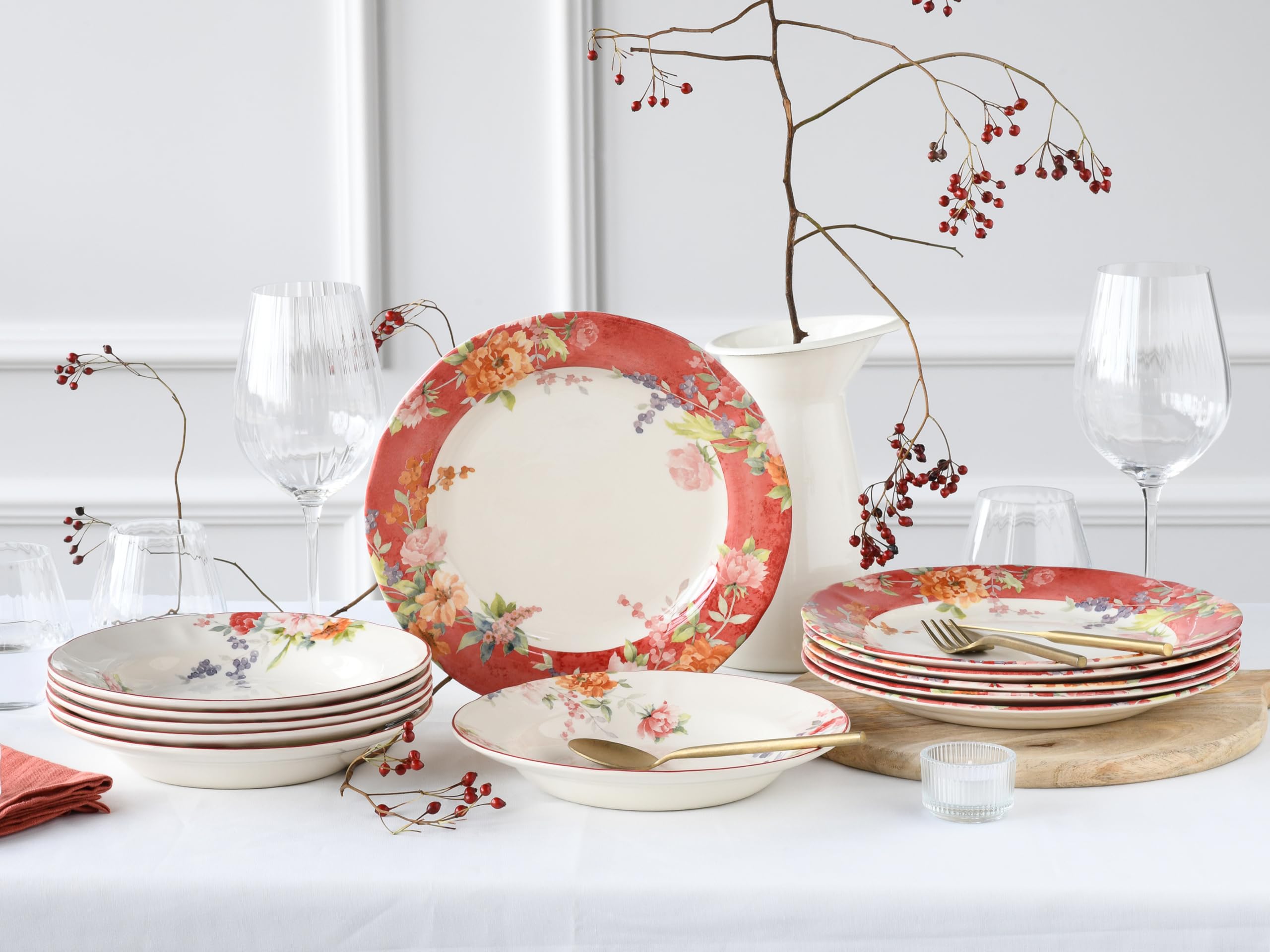 CreaTable, 24488, seria Crimson, 12-częściowy zestaw naczyń dla 6 osób, zastawa stołowa z kamionki, nadaje się do mycia w zmywarce i używania w kuchence mikrofalowej, wysokiej jakości produkcja