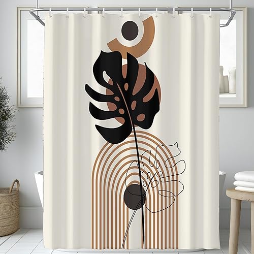 Miniatura 17 de Cortina de ducha bohemia con diseño floral retro y abstracto para baño, 72 pulgadas de ancho x 72 pulgadas de alto, diseño femenino de los años 70,