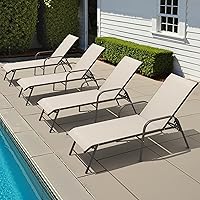 Vista 14 de Crestlive Products Silla de Tumbona de Exterior con Respaldo, Juego de Sillas de Piscina de 2, Tumbona de Bronceado Ajustable de Aluminio con 5