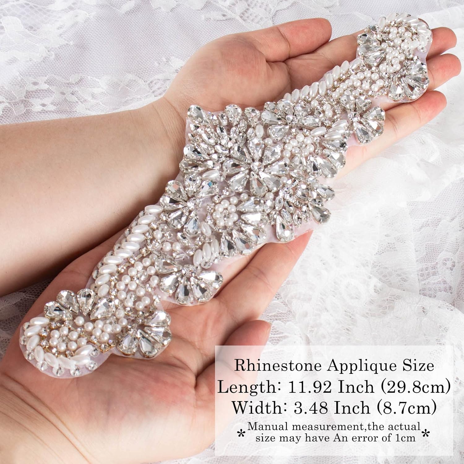 Crystal and Rhinestone Beaded Applique Bridal Belt Wedding Sash Applique