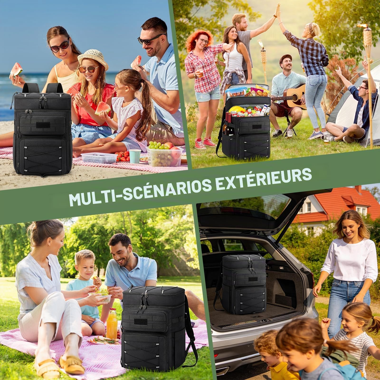RAINSMORE Sac a Dos Isotherme Glaciere 30L Étanche pour Pique-Nique Sac a Dos Isotherme Repas Adulte Imperméable pour Plage Camping BBQ Noir