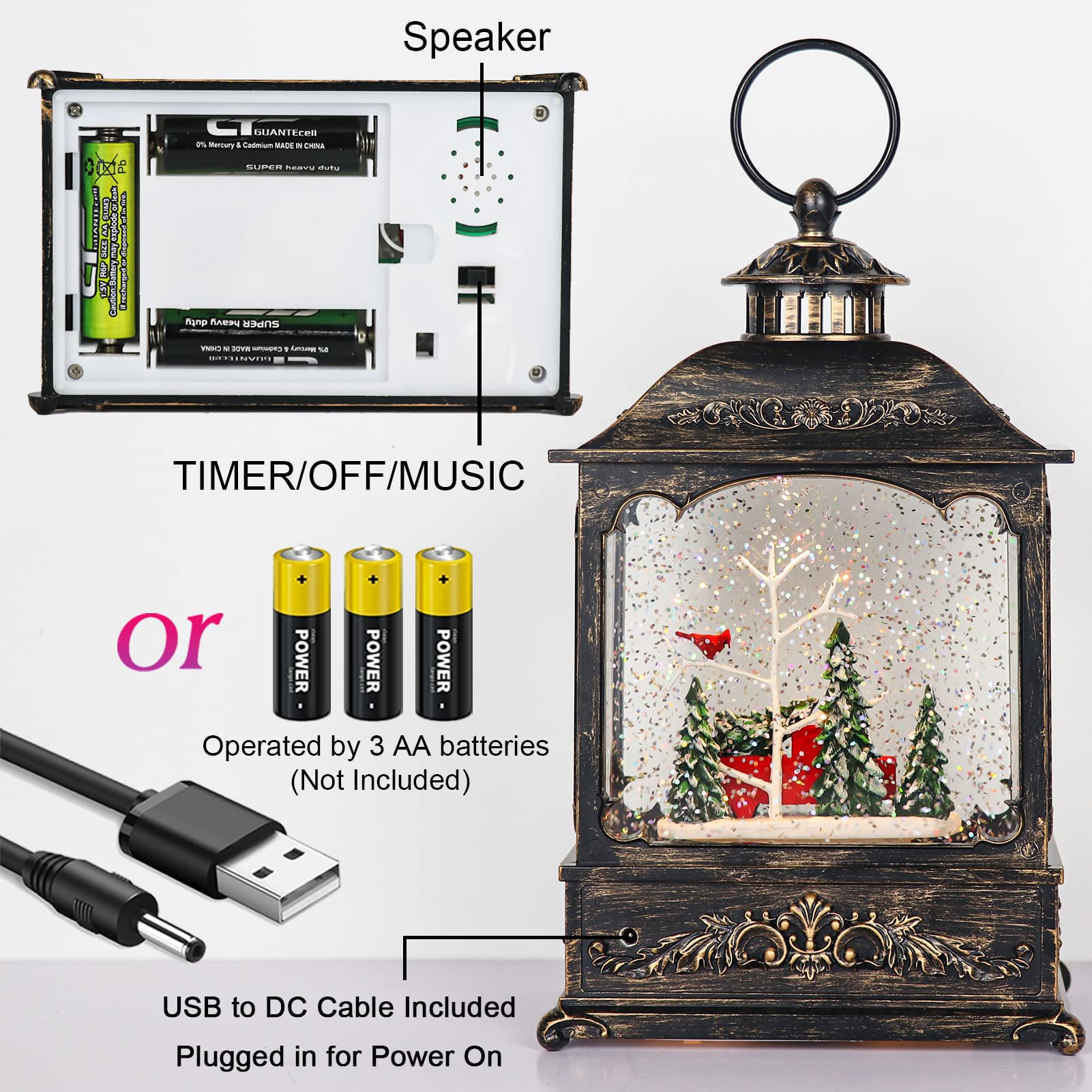 Eldnacele Świąteczna kula śnieżna z 6-godzinnym timerem, zasilana bateriami/USB, podświetlana, błyszcząca latarnia wodna, dekoracja bożonarodzeniowa, prezent (czerwony pickup)