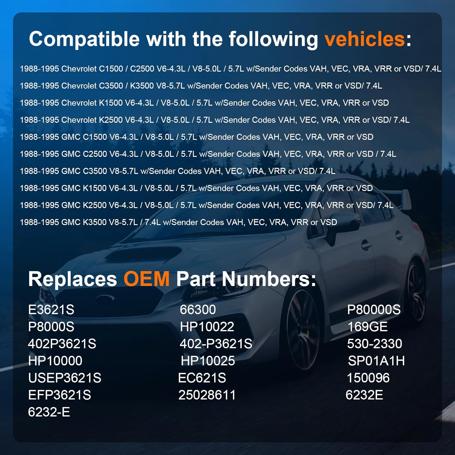 Electric Fuel Pump Assembly Compatible with Chevy GMC C1500 C2500 C3500 K1500 K2500 K3500 Pickups 1988 1989 1990 1991 1992 1993 1994 1995(4.3L 5.0L 5.7L 7.4L), Replaces E3621S 66300 P8000S 402P3621S