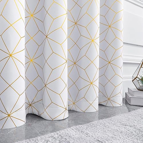 Miniatura 5 de Beauoop Cortinas 100% opacas de 54 pulgadas de largo para dormitorio, sala de estar, cortinas con patrón marroquí dorado con aislamiento térmico y