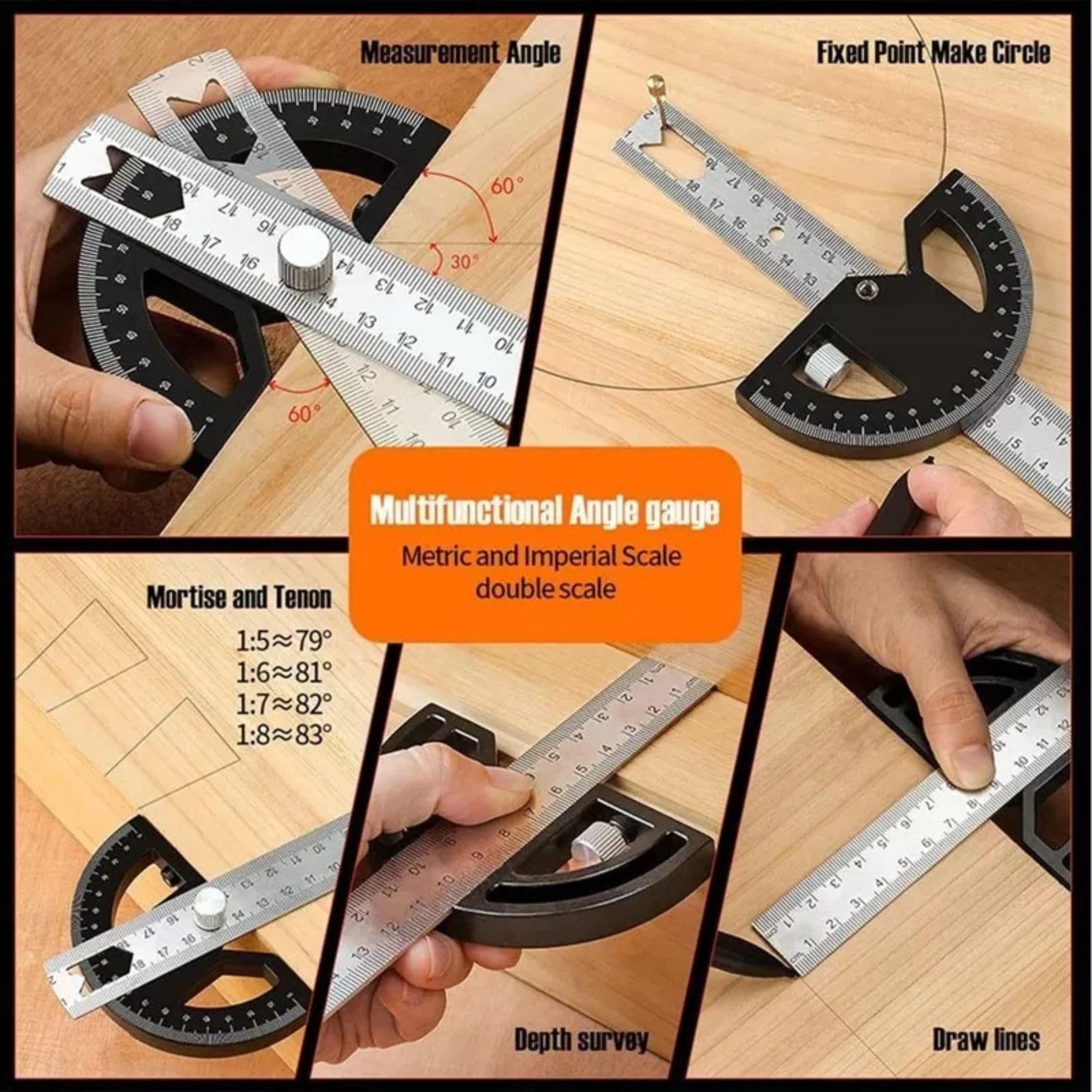 12" Inch Metal Adjustable Protractor / 0-180° Degrees Angle Ruler Gauge Measure Tool for DIY Builders - Image 2