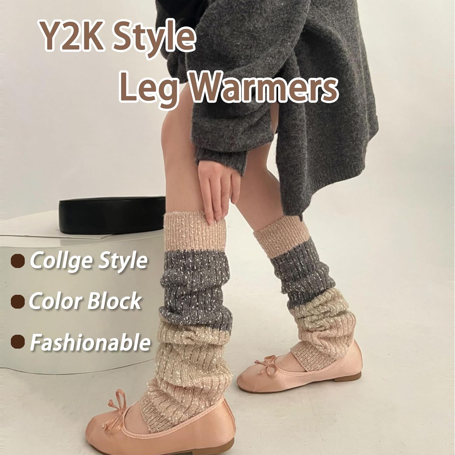 2 Pairs Women's Y2K Leg Warmers, Knitted Slouchy Leg Covers for Daily & Street Fashion