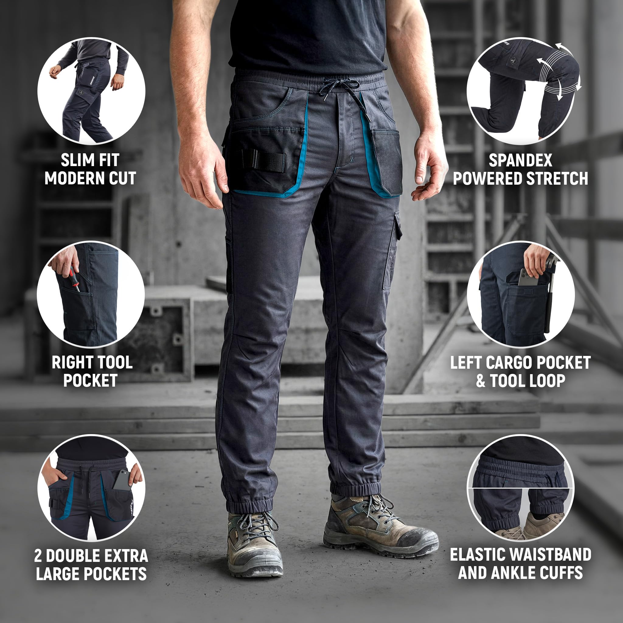 DINOZAVR Pantalones de Hombre Revolt Sport - Pantalones de Trabajo de Hombre - Pantalones de Hombre elásticos con Bolsillos multifuncionales