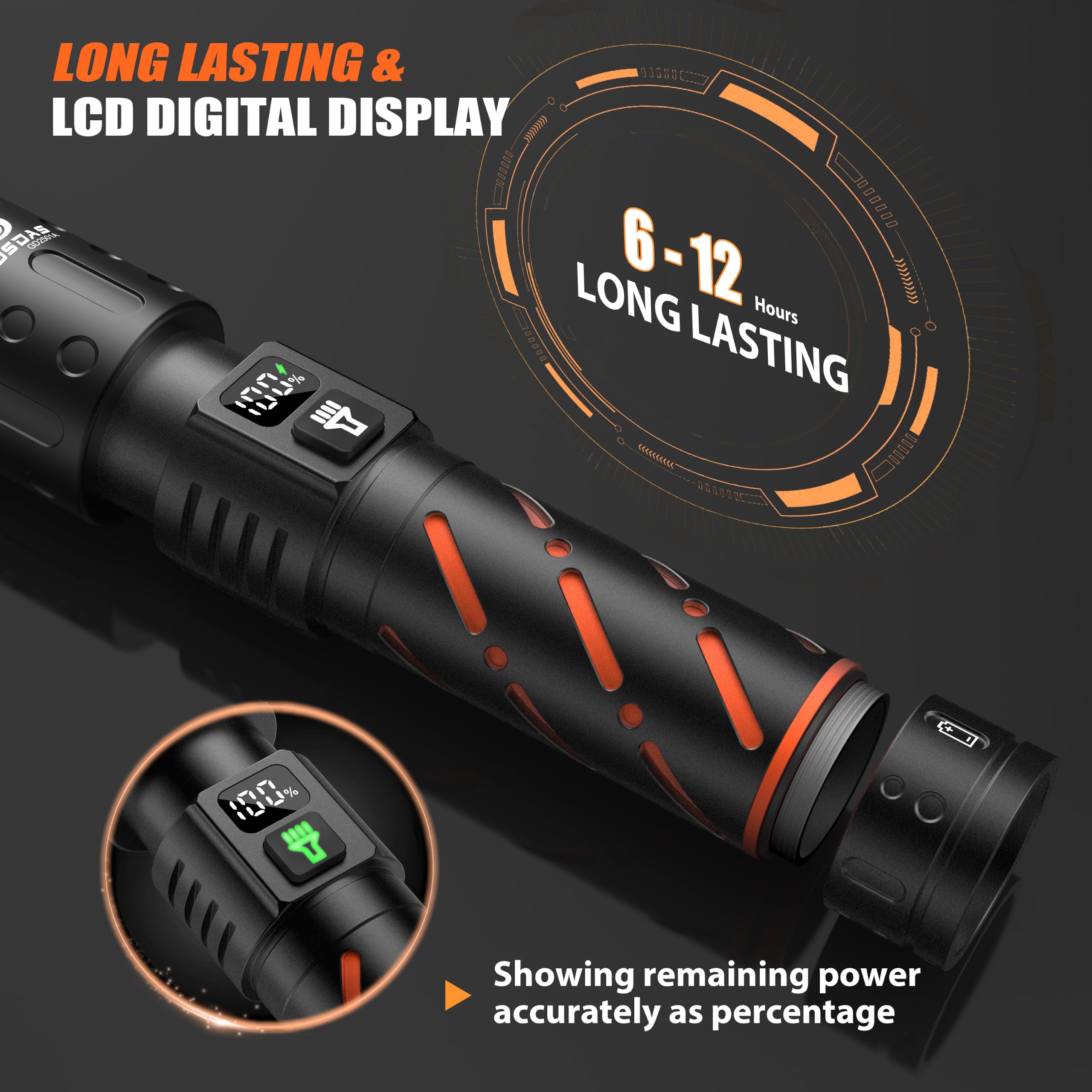 Linternas recargables de alto lúmenes, 10000, paquete de 2, LED superbrillantes de 30 W, larga duración de 12 horas, 3 modos de un solo clic, salida de entrada USB C multifuncional, pantalla