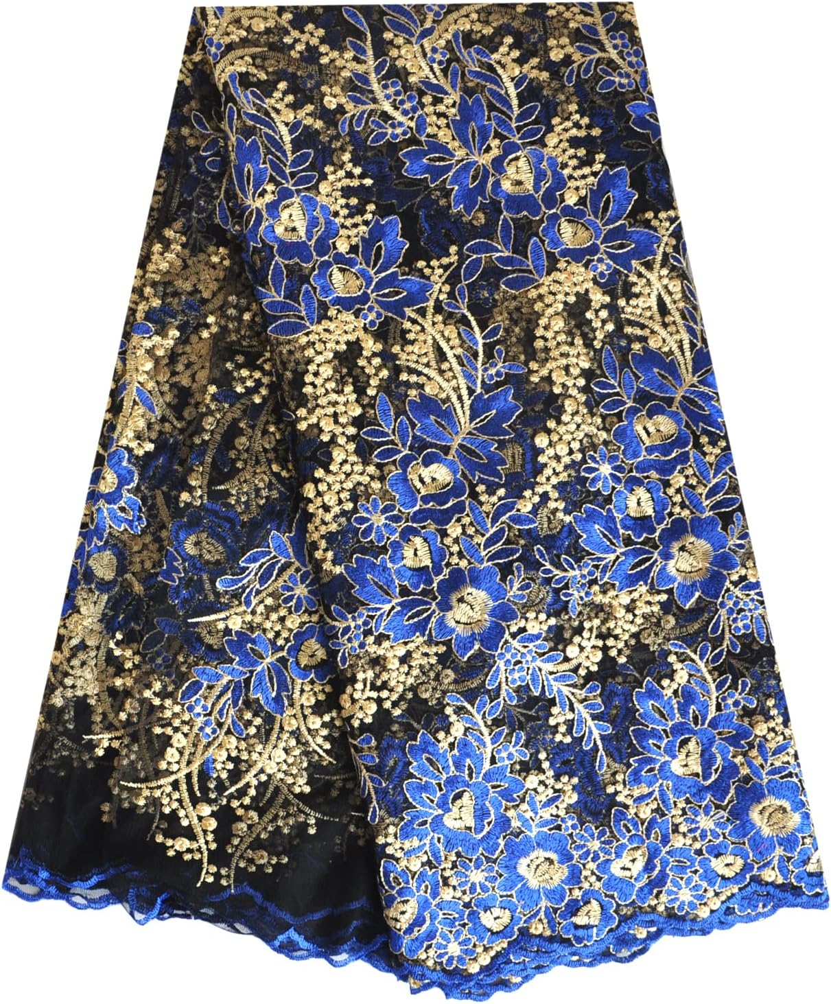 SanVera17 African Fabric Net Fabrics Nigerian Embroidered Lace Fabric for Party Dress (Blue) 5 Yards 2203-1