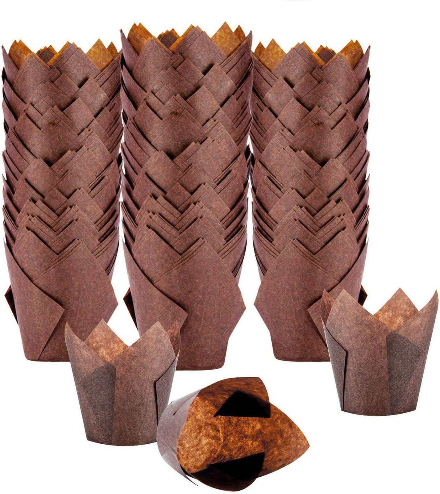 Oban Tulip Cupcake Liners Cupcake or Muffin Liners 150 Pack Medium Baking Cups Muffin Wrappers Perfect for Birthday Parties, Weddings, Baby Showers (Brown)