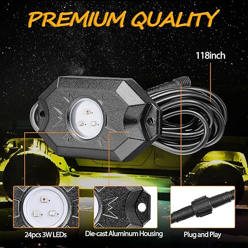 Miniatura 3 de Niwaker - Kits de luces de roca RGB LED, luces de roca con 8 cápsulas de luces de neón para remolque, luces subterráneas para camión, ATV, UTV, SUV,