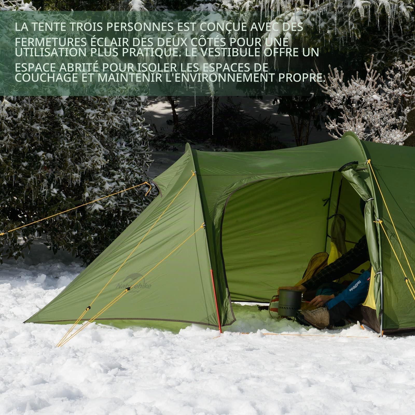 Naturehike Opalus Tente Tunnel 2/3 Personnes Familiale Spacieuse et Légère avec Auvent Sac à Dos 4 Saisons pour Le Camping Backpacking Outdoor