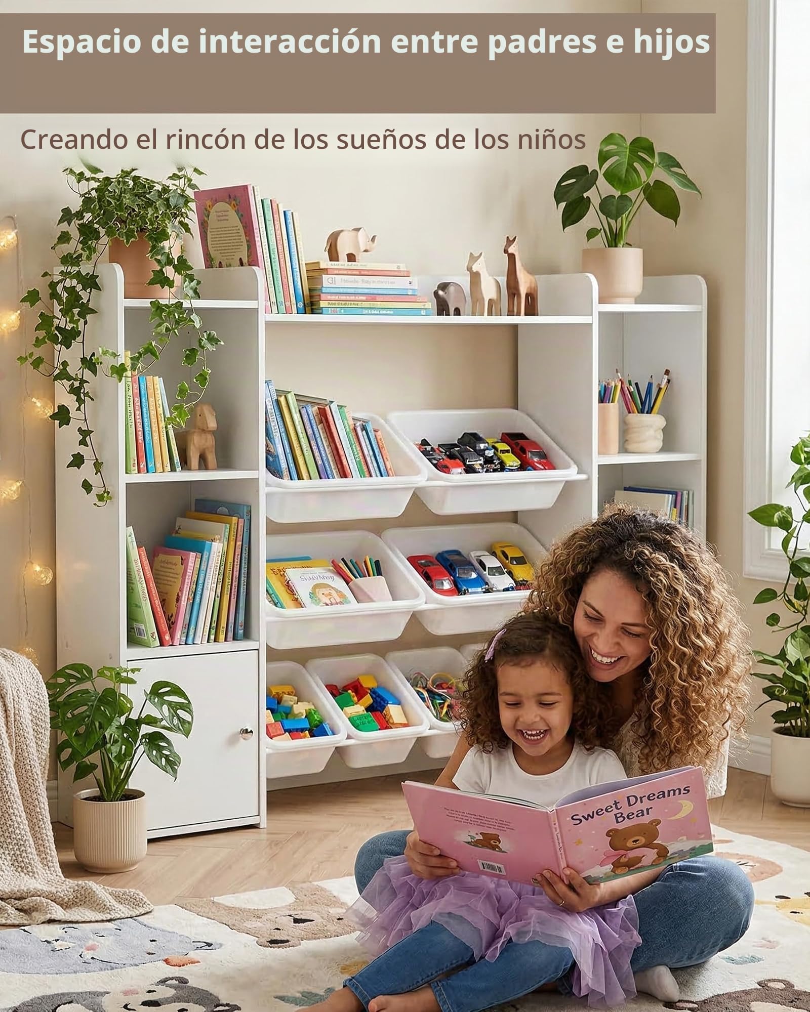 Libreria Infantil, Estanteria Infantil con Organizador de Juguetes, Libreria Montessori Infantil con 8 Cajas Extraíbles y 2 Puertas, para Habitacion Infantil y Cuarto de Juegos, Blanco