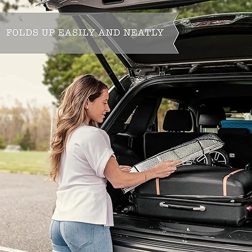 Miniatura 7 de Zone Tech - Parasol plegable para automóvil, diseño de acordeón metálico reflectante de calidad prémium (paquete de 2)