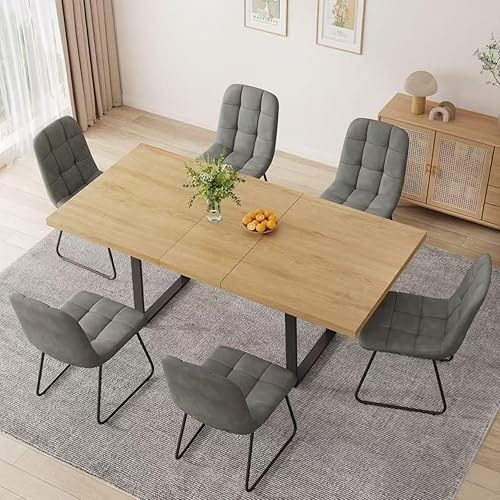 Miniatura 134 de Combinación de mesa de comedor y silla moderna extensible de 63 a 79 pulgadas, juego de mesa de comedor familiar de 6/8 personas, tablero de mesa de