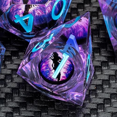 Miniatura 8 de KERWELLSI Sharp Edge - Juego de dados DND de resina con caja de regalo, 7 piezas de dados de ojo para observador central de flotador poliédrico,