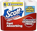 Scott Paper Towels, Choose-A-Sheet, 6 Double Rolls = 12 Regular Rolls (108 Sheets Per Roll)