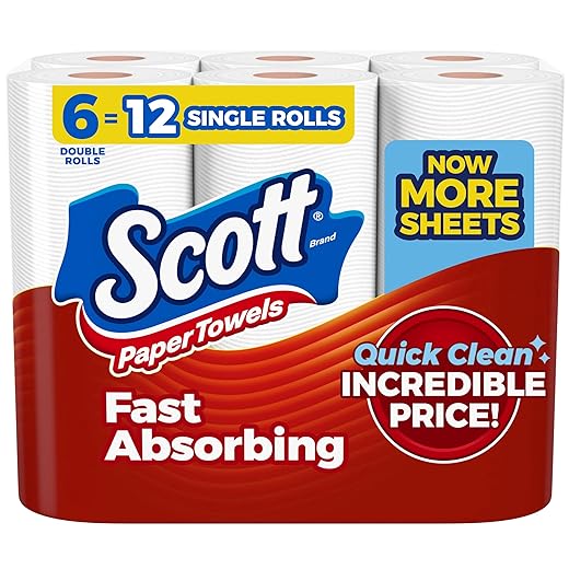 Scott Paper Towels, Choose-A-Sheet, 6 Double Rolls = 12 Regular Rolls (108 Sheets Per Roll)