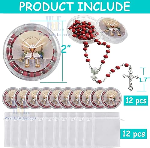 Miniatura 2 de WE Rosario perfumado para primera comunión, color rojo, 12 unidades, recuerdos para primera, rosarios de comunión con cajas de regalo y bolsas de