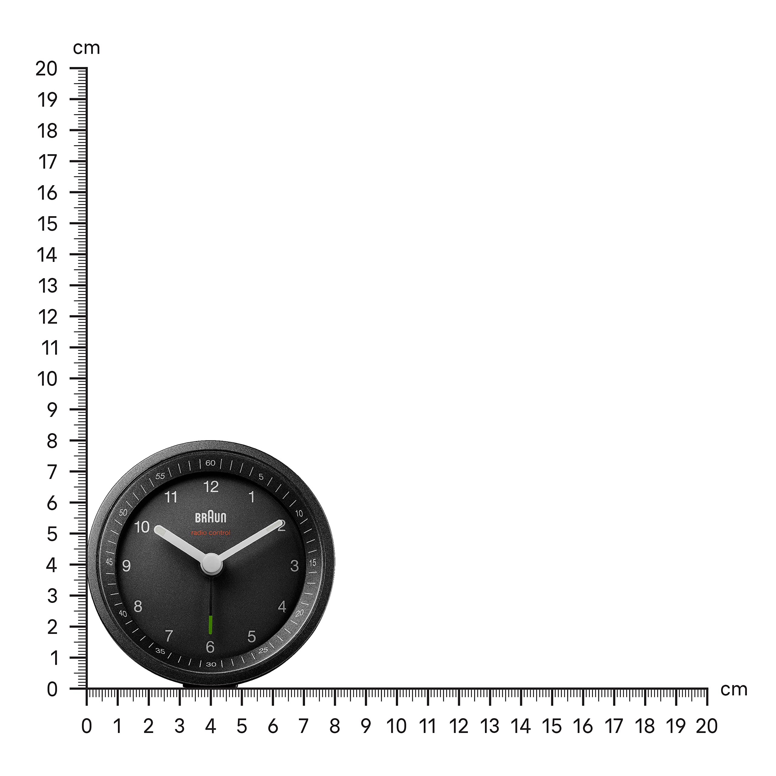 Braun Classic sterowany radiowo budzik analogowy dla środkowoeuropejskiej strefy czasowej (DCF/GMT+1) z funkcją drzemki i światła, cichym ruchem, alarmem dźwiękowym Crescendo w kolorze czarny, model BC07B-DCF.