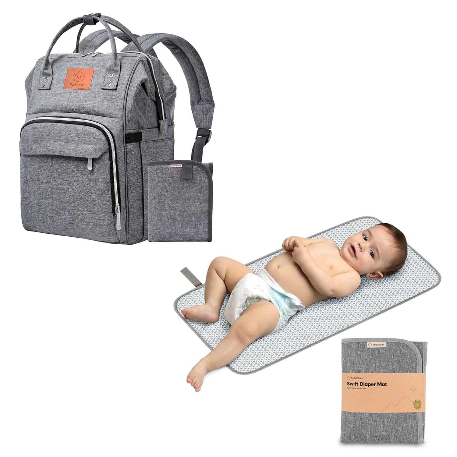 KeaBabies Diaper Bag Backpack and Portable Diaper Changing Pad - Waterproof Multi Function Baby Travel Bags - Waterproof Foldable Baby Changing Mat - Travel Diaper Change Mat - Lightweight Pads