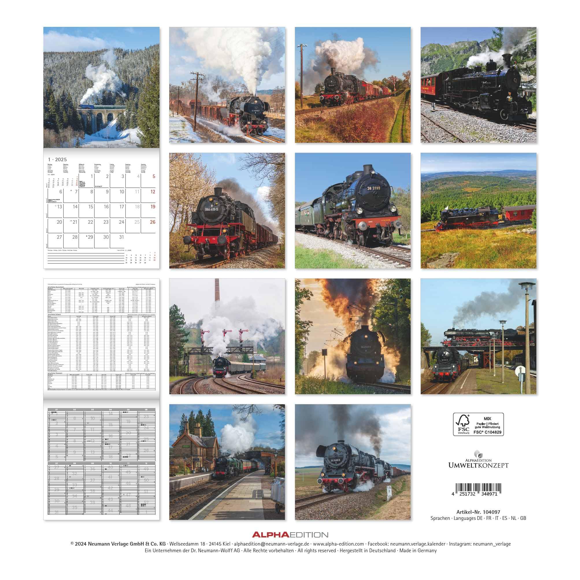 Dampfloks 2025 - Broschürenkalender 30x30 cm (30x60 geöffnet) - Kalender mit Platz für Notizen - Steam Engines - Bildkalender - Wandkalender